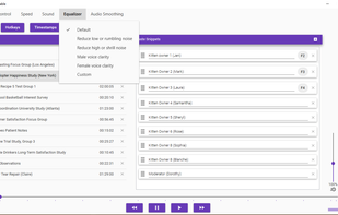 Preset equalizers, custom made for clarity and common transcription audio,