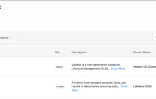 System management view for tracking validated systems, versions, and approval status.