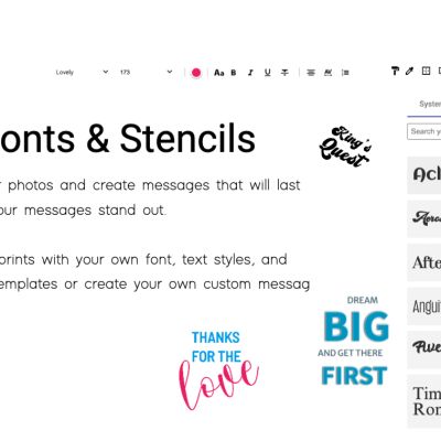 Add text to your photos and create messages that will last forever. Make your messages stand out.
Customize your prints with your own font, text styles, and more. Use our templates or create your own custom message.
