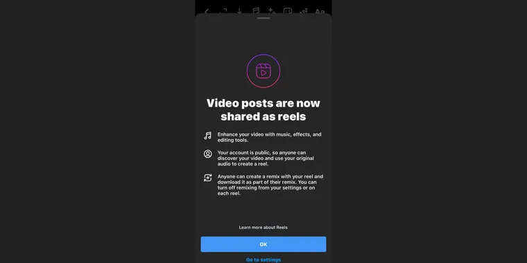 Instagram turning all video posts into Reels that can be remixed by others image