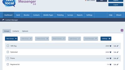 The 'contacts' page where you can create a new contact group and add/edit contacts.