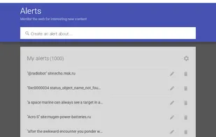 Main window of Google Alerts web app — "monitor the web for interesting new content"
