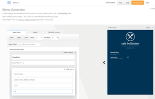 Brisk Menu - Free Restaurant Menu Generator
