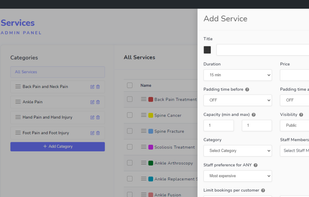 Bookme services panel