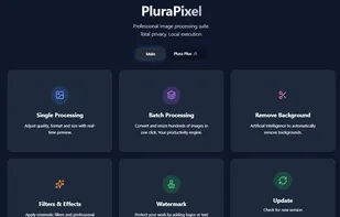 Modern Dashboard: Access Batch Processing, AI Background Remover, and Watermarking tools in one place.