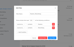 Create your own custom filters and news rooms