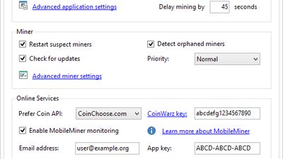 Configure Settings
MultiMiner supports features such as relaunching crashed miners, starting with Windows, minimizing to the notification area, and mining on startup.