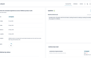 Success plan with customer collaboration on the Retentional success board