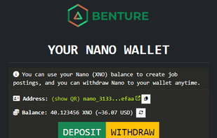 Your Nano (XNO) wallet on Benture. Create new jobs and start getting applications.