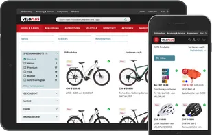 No. 1 online shop for bicycle accessories, bicycles and e-bikes in Switzerland, with return processes, evaluation, product configurators, search with type-ahead suggestions from the CMS and product catalog and self-service portal with user profile and order information.
