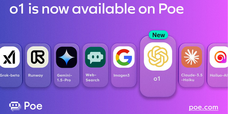 Poe addes support for OpenAI's o1 model image