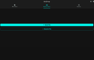 The main Nearby Share screen. Tap "Send File" to connect to another device and send files, or tap "Receive File" to become visible and receive files.