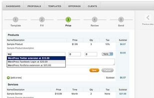 Price sales proposals fast using auto-suggestion from your products & services catalog