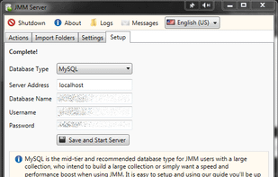 Database Setup. Supports MySQL, Microsoft SQL 2014 or built-in SQLite.