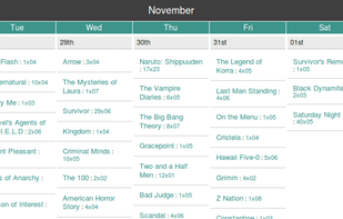 Calendar of shows you're following.