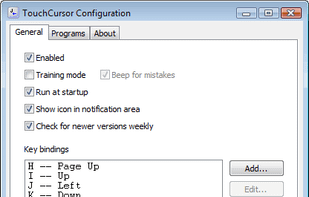 The main configuration page lets you modify the key bindings and set the basic options.
