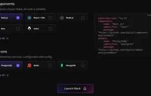 Stack Builder, where you choose the components of your app