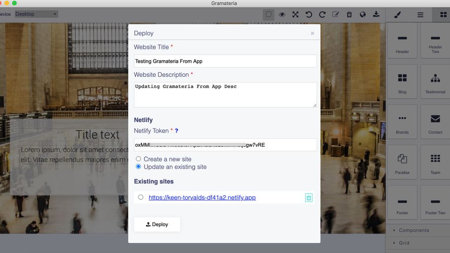 Gramateria Drag & drop web builder with bootstrap, grapes js and