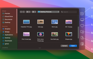 In Open and Save dialogs, Default Folder X's toolbar menus give you quick access to your files and folders
