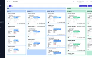Kanban-based work order management allows repair shops to track repair tickets by status, move jobs through different stages, assign technicians, and monitor progress from intake to completion visually.