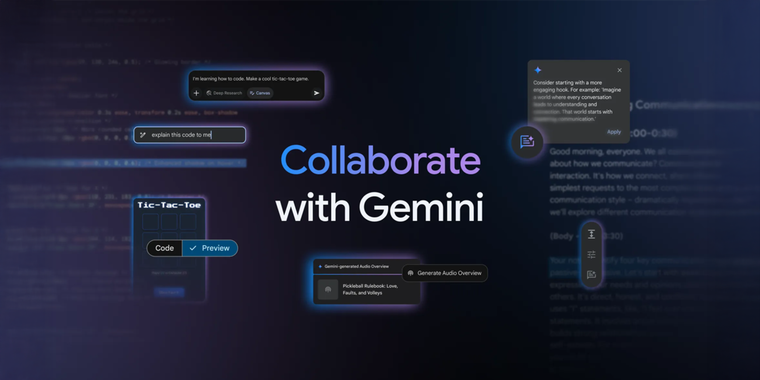 Google introduces a new Canvas tool and the Audio Overviews feature to Gemini