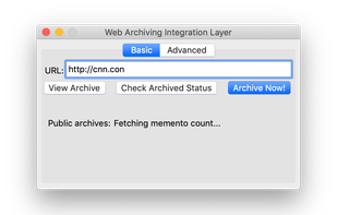 Web Archiving Integration Layer (WAIL) screenshot 1