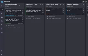The Chapter Board allows you to drag and drop Chapters or Scenes to reorganize your writing. You can also manage information about your scenes and edit them directly from the Chapter Board.