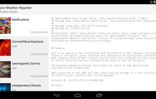 Space Weather Reporter running on a tablet
