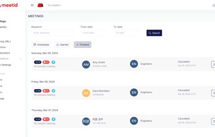 Admin page: The meeting list
