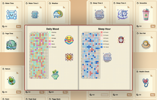 Decorate your virtual journal with stickers earned from achievements and share with friends.