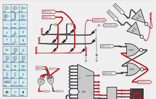 Drag and drop digital components, transistors, etc. Create anything from diode or transistor based logic circuits to central processors or microcontrollers.