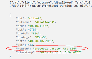 Detection of older TLS versions such as SSLv3.