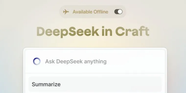 Craft integrates DeepSeek R1 for offline AI assistance image