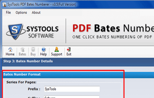 You can fill bates numbers details