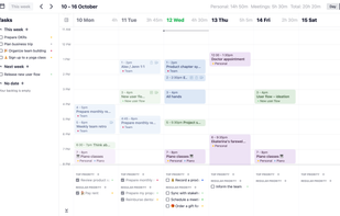 Weekly planning screen