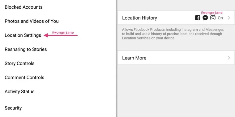 Sending Instagram location data to Facebook prototyped image