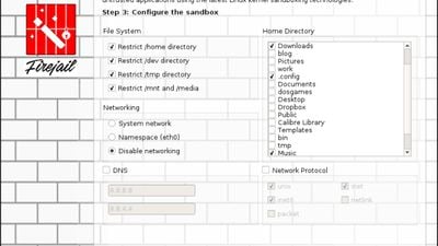 Firejail user interface: home directory and networking