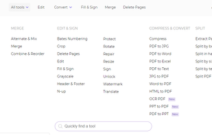 Deft PDF's screenshot of all tools listed on the site. All unlimited to use for free
