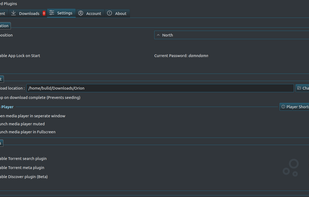 Orion Settings dialog.