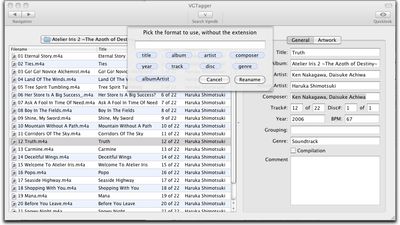 Tagger supports batch file renaming using the field of the audio files.