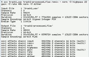 An example SoX session