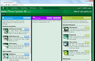 Ozeki Phone System XE control panel