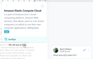 An example of how words will be tooltipped by the extension in Google Docs, immediately answering the question by the user