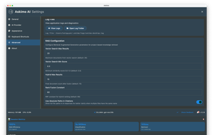 Advanced customization include RAG. Logging, etc