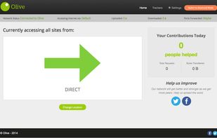 The home screen, showing a user where his traffic is being passed through.