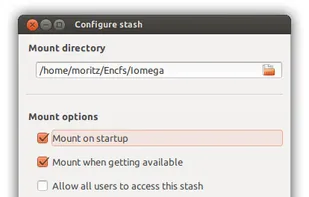 The stash configure window