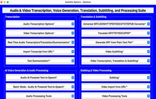 Menu page with 50+ features