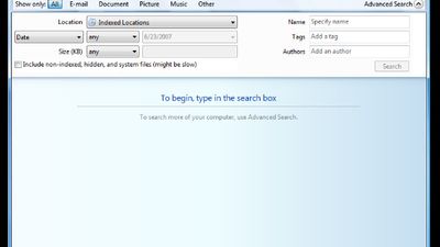 Windows Vista Search Explorer showing the advanced query composition UI