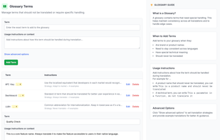 Build and maintain glossaries that ensure technical terms, product names, and brand-specific language are always translated correctly.