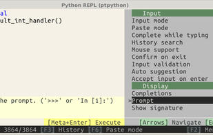 pypython (a python REPL made with prompt toolkit) menu.